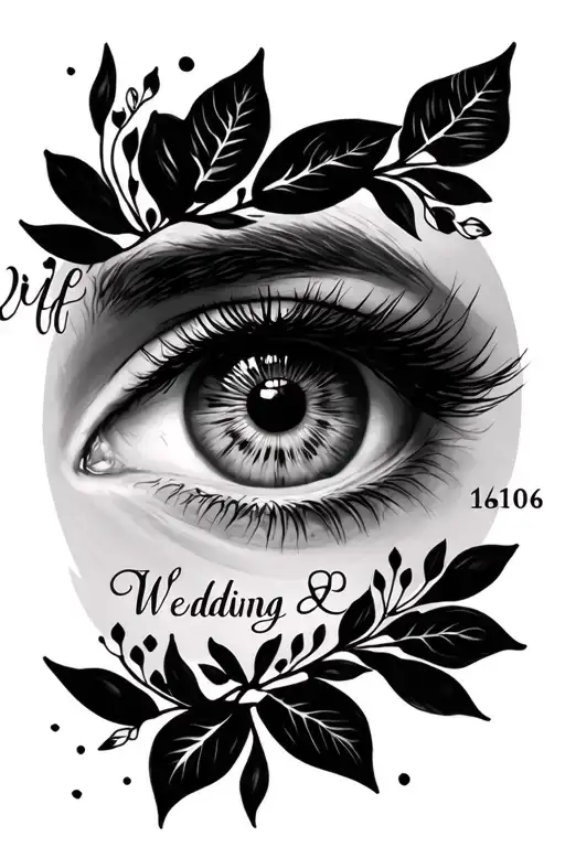 My wife's eye and eyebrow design along with the wedding date tattoo design idea