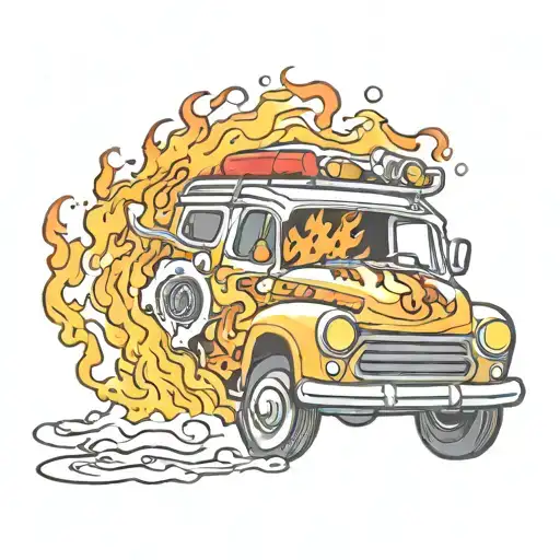 car fire night tattoo design idea