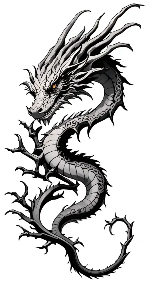 Dragon with thorn vine with Greek lines tattoo design idea