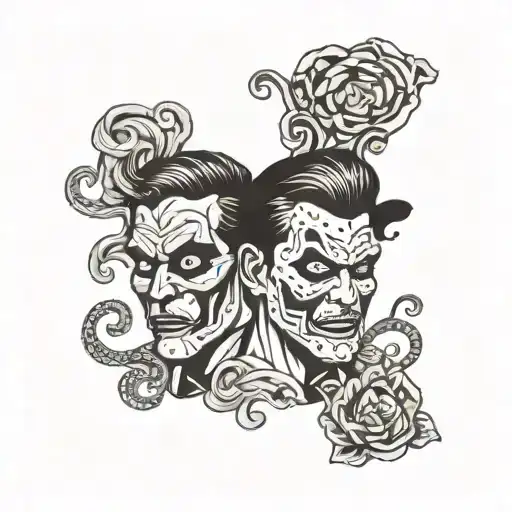 two face masks tragedy and comedy tattoo design idea