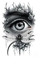 eye and dragonfly resting tattoo design idea