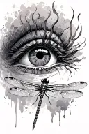 eye and dragonfly resting tattoo design idea
