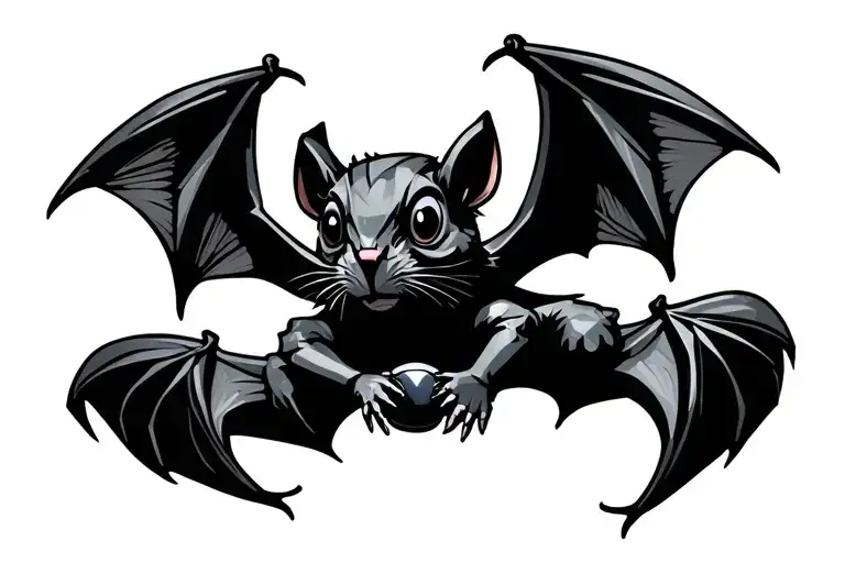 Nile bat, with wings outstretched, holds in its lower paws one computer mouse tattoo design idea