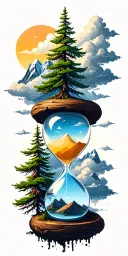 mountains, clouds, animals, hourglass , tree tattoo design idea