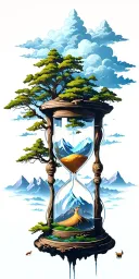 mountains, clouds, animals, hourglass , tree tattoo design idea