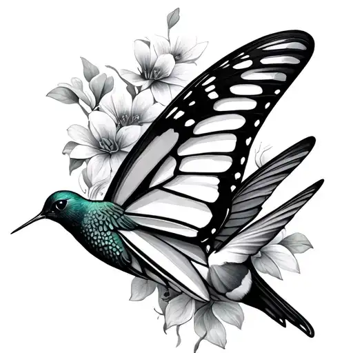 Butterfly And Hummingbird tattoo design idea