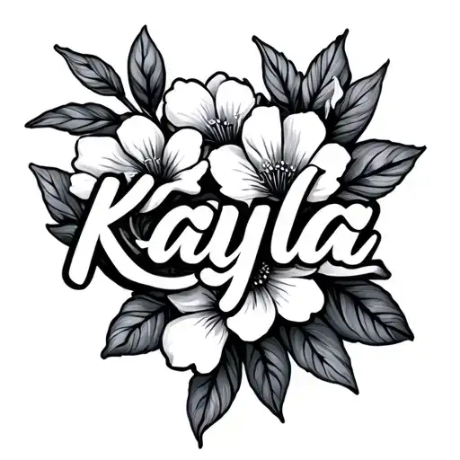 Kayla name with blossom flowers tattoo design idea