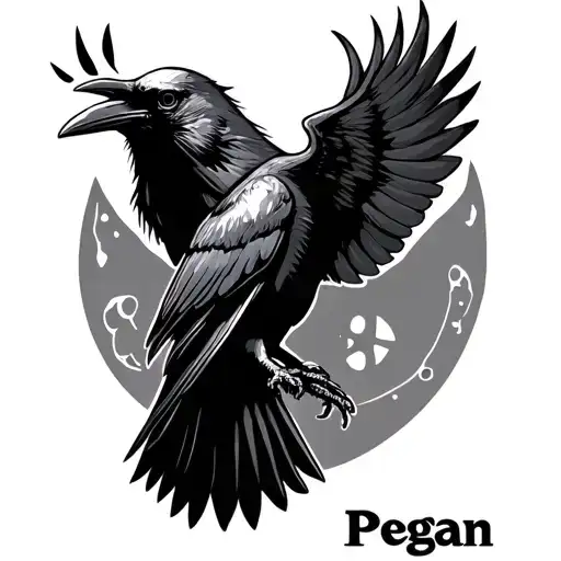 a crow with a skull head flying with holes in the wings and no feet with the pegan symbol  tattoo design idea