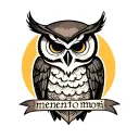 owl with a skull and the words memento mori written tattoo design idea