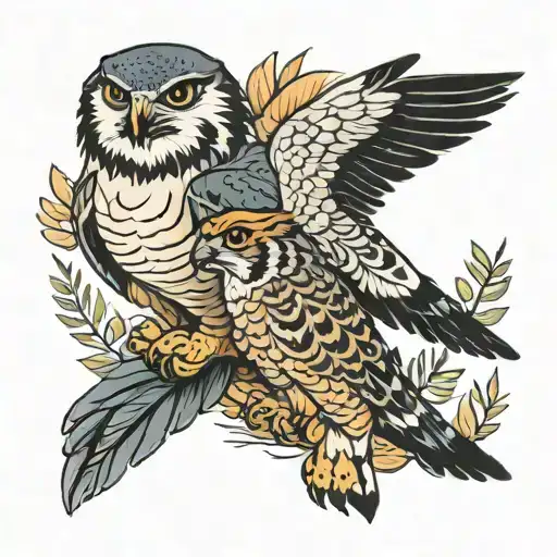 peregrine falcon and tiger wild life embrace  tattoo design idea