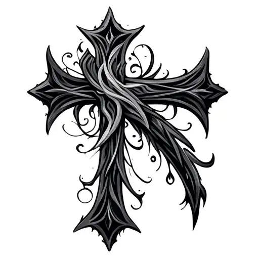 solid black cross with decorative pattern inspired tattoo design idea
