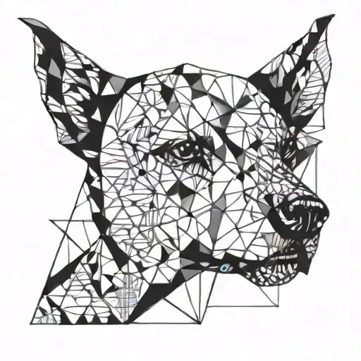 A geometric design incorporating different dog breeds in a blackwork style tattoo design idea