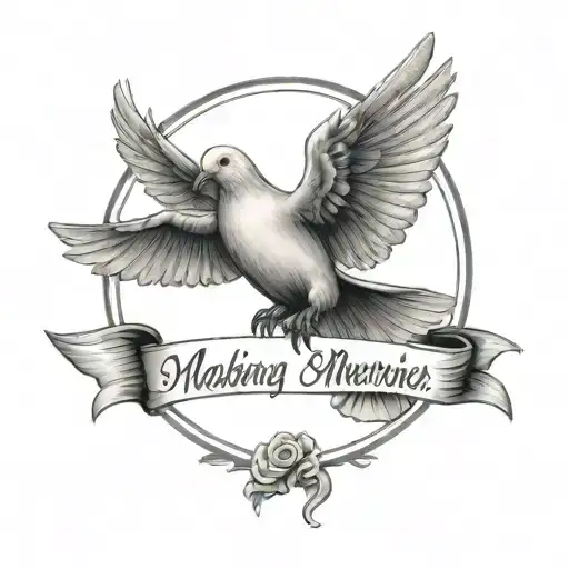 dove holding a banner with "making memories" in the banner and clouds around everything  tattoo design idea