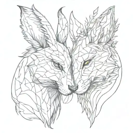 rabbit face and wolf face kissing each other and under them the numbers 224  tattoo design idea