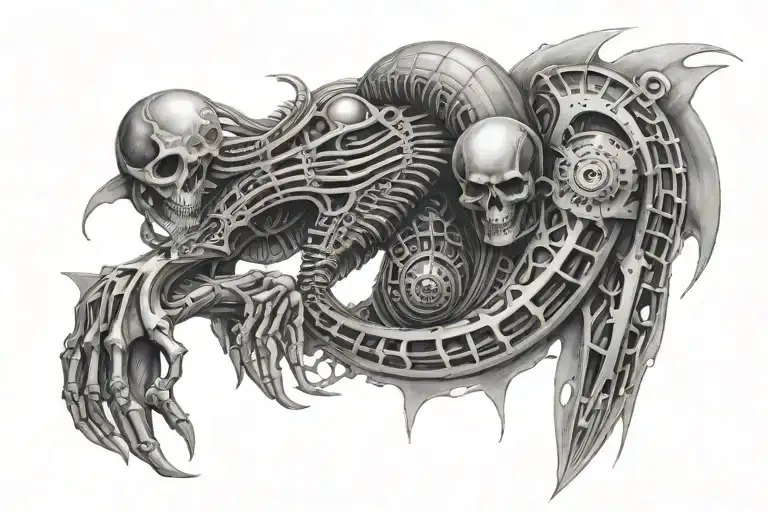 hr giger biomechanical sleeve tattoo design idea