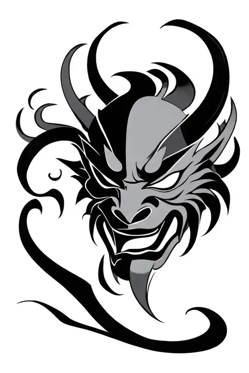 neo oriental japanese oni mask tattoo design idea
