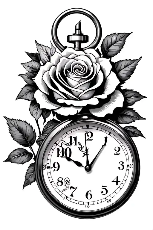 stopwatch with roses growing tattoo design idea