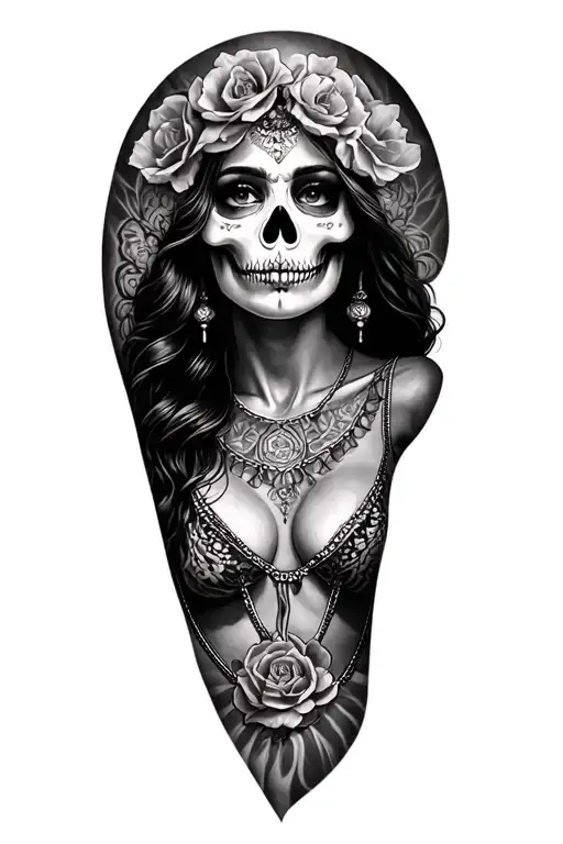 beautiful Mexican lady of death sleeve inspired tattoo design idea