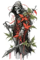 GRIM REAPER WITH WEED LEAF  tattoo design idea