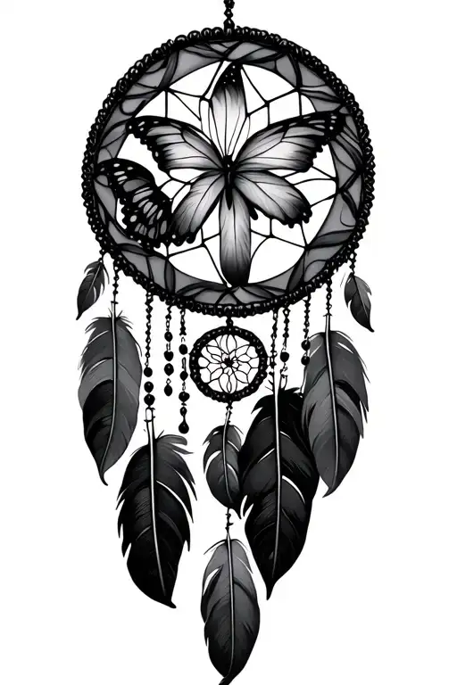 Butterfly Dream Catcher Lily feathers unique tattoo design idea