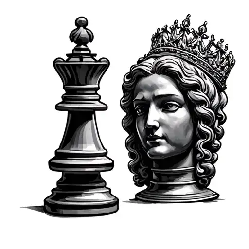 Queen Chess Piece with 2 bishop chess piece tattoo design idea