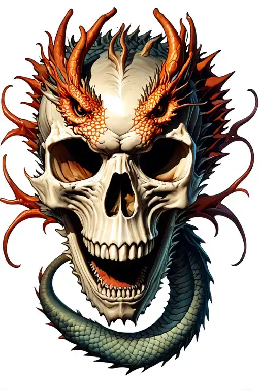 skull and dragon tattoo design idea