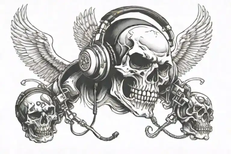 air force skull wearing headphones  tattoo design idea
