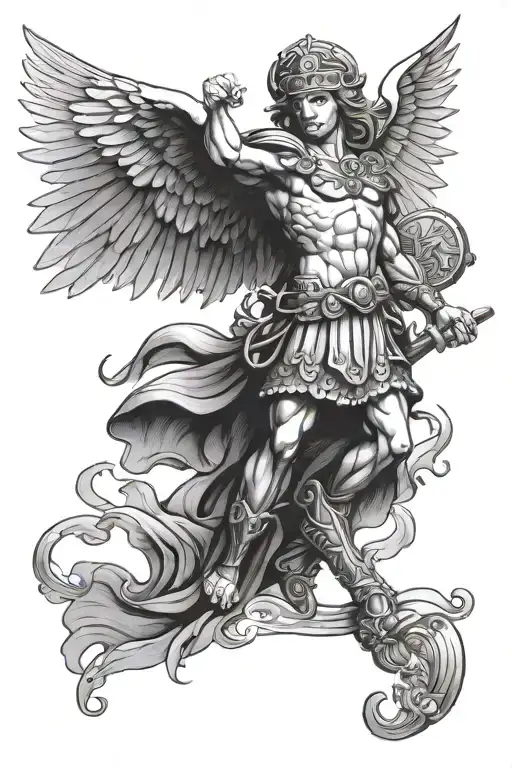 saint micheal slaying satin tattoo design idea