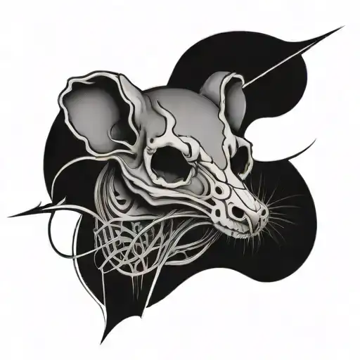 animal skull, rat, lines tattoo design idea
