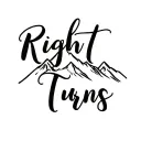 "Right Turns" Cursive font with cascade mountain range next to it tattoo design idea