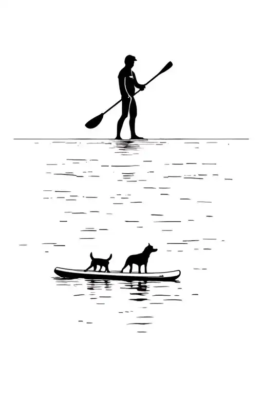 guy on paddleboard with his dog tattoo design idea