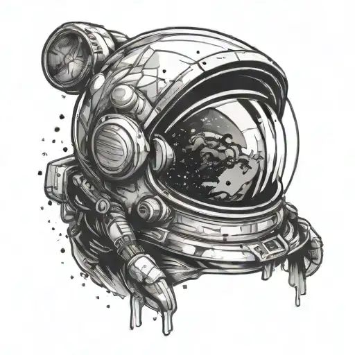 A tiny astronaut helmet with a reflection of a galaxy or a distant planet in the visor, representing the spirit of adven tattoo design idea