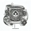 A radioactive coffee cup with computer circuitry intertwined, symbolizing the fusion of your interests in nuclear engineering, coffee, and computers tattoo design idea
