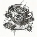 A radioactive coffee cup with computer circuitry intertwined, symbolizing the fusion of your interests in nuclear engineering, coffee, and computers tattoo design idea