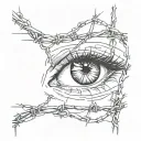 woman's eye, barbed wire, femme fatal tattoo design idea
