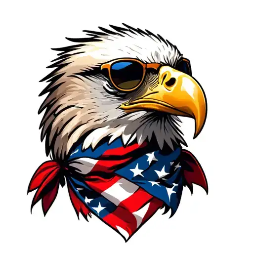 Bald Eagle wearing an American Flag bandana and sunglasses. tattoo design idea