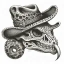 Western Diamondback Rattlesnake wrapping, Western cowboy skull smoking tattoo design idea