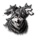 A pack of wolves in sheep's clothing attacking a wolf with without sheep skin tattoo design idea