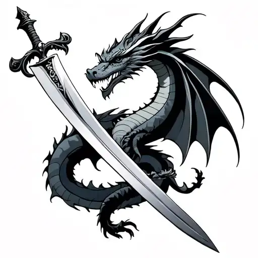 Dragon Wrapped Around Sword tattoo design idea
