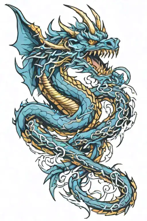 blue lightning dragon chained up tattoo design tattoo design idea