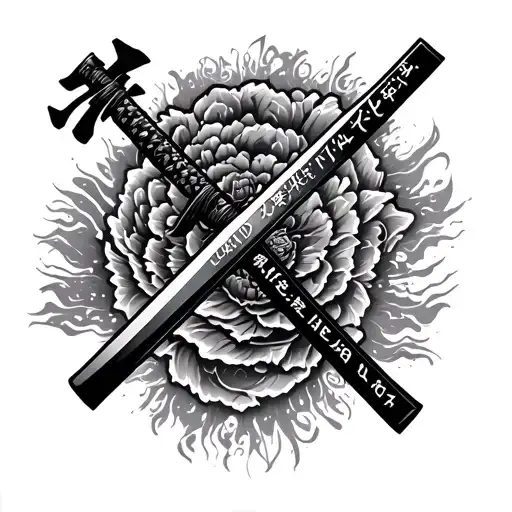 Full Katana with the words life and death in Japanese on the blade  tattoo design idea