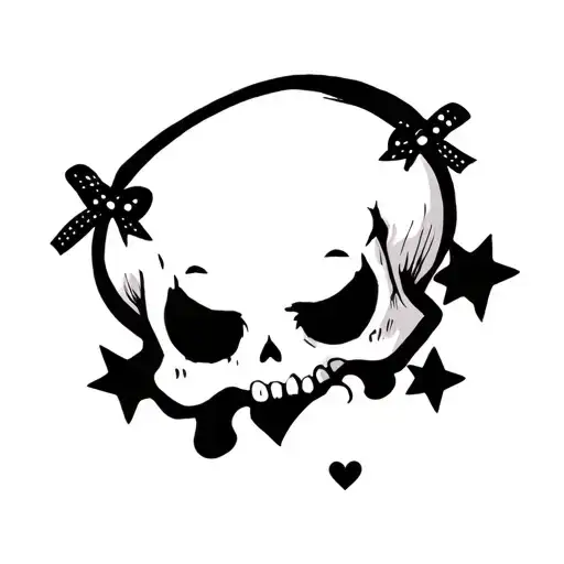 skull hearts bows Stars cute Black ghoul emo tattoo design idea