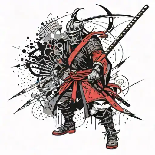 saint death dressed like a samurai cutting head And I roll tattoo design idea