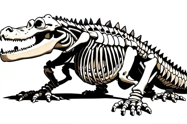 aligator skeleton full length with some flesh tattoo design idea