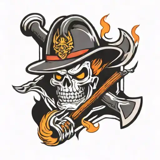 Emojy flame with axe and hatchet for the fire department tattoo design idea