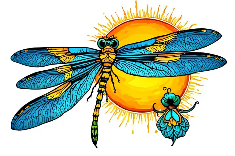 dragonfly & sun shining tattoo design idea