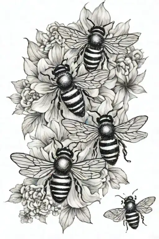crown flowers bees buzzing tattoo design idea