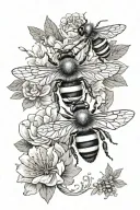 crown flowers bees buzzing tattoo design idea