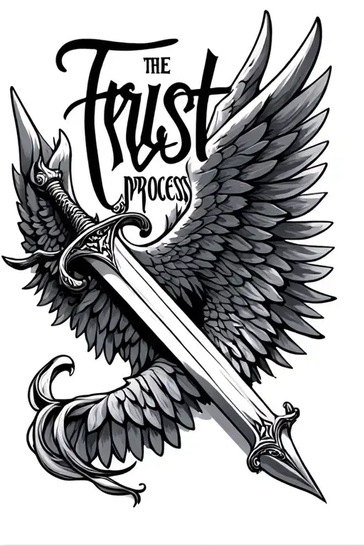 "Trust the process" Wings and sword  tattoo design idea