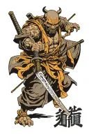 shadow warrior among the shaolin temple surrounded with blooded sword tattoo design idea